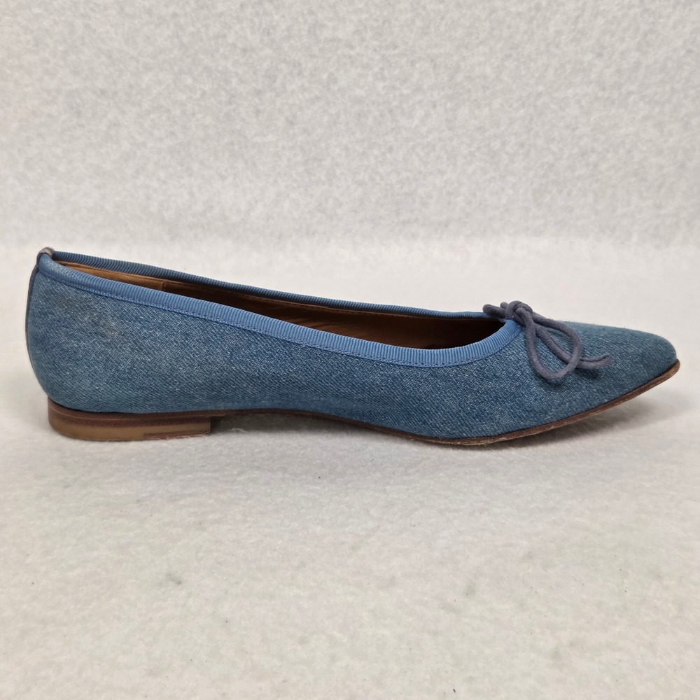 Margaux Ballet Flats Womens 8 Blue Denim Pointed Toe Bow Leather Lined Handmade - Picture 12 of 15